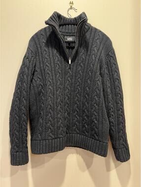 Globe Trotter Mens Cable Knit Quarter Zip Wool Sweater Dark